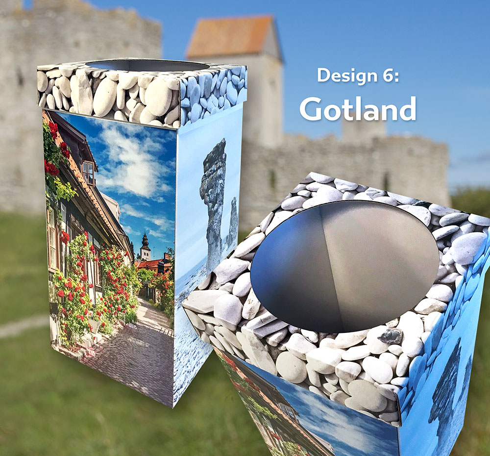 Papperskorgar med tryck Gotland Åtta.45 Tryckeri