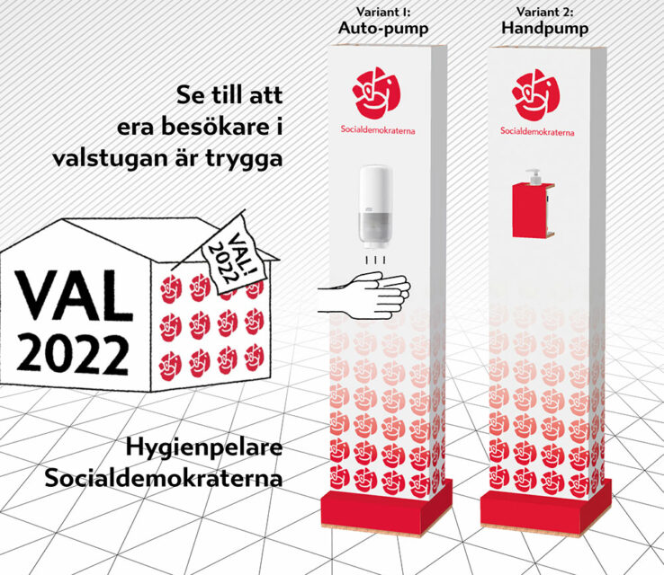 Socialdemokraterna Handtvätt handsprit hygienpelare pandemi covid Åtta45 tryckeri print media