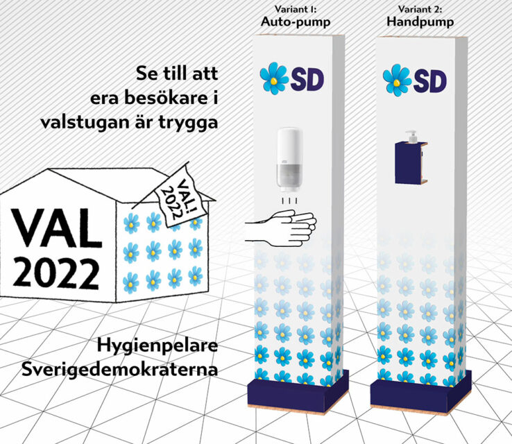Sverigedemokraterna Handtvätt handsprit hygienpelare pandemi covid Åtta45 tryckeri print media