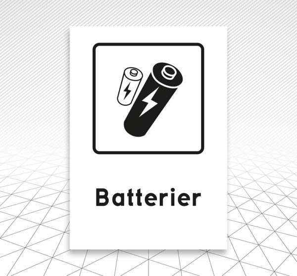 Skylt Återvinning Batterier Åtta.45 Tryckeri